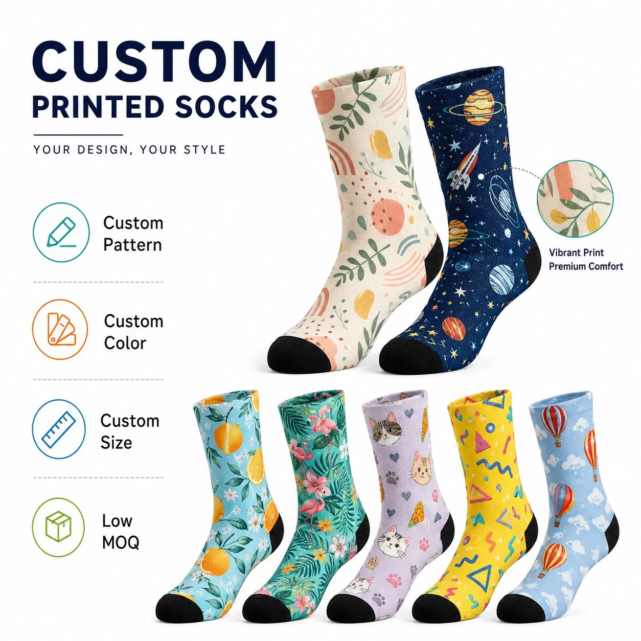 Custom Polyester 3D 360 Degree Digital Printed Socks Mens Fashion Sumblimation Printing Crew Socks