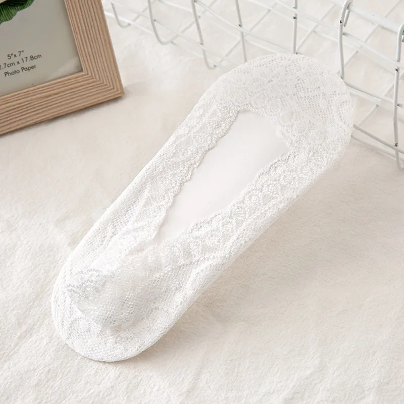 Meias de Seda de Gelo para Mulheres, Finas de Algodão, com Boca Rasa, Invisíveis, com Renda para o Verão
