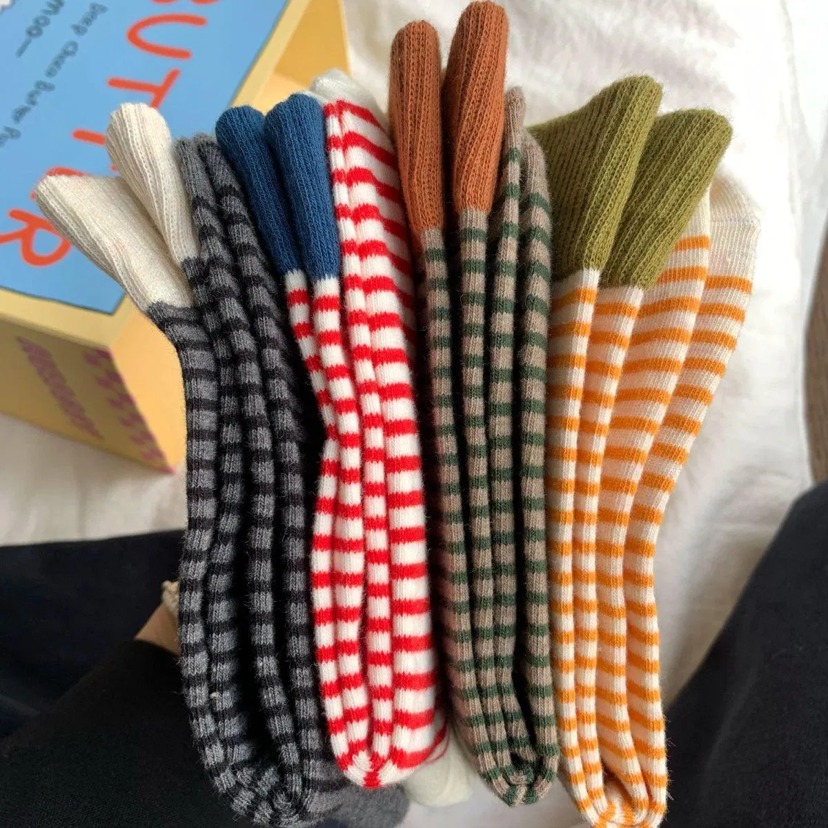 Meias longas de algodão listradas até a panturrilha, moda outono-inverno, estilo preppy