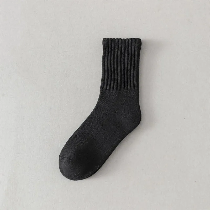 Meias Casuais de Inverno Simples para Homens e Mulheres, Grossas, de Algodão Penteado, Meias de Cano Médio