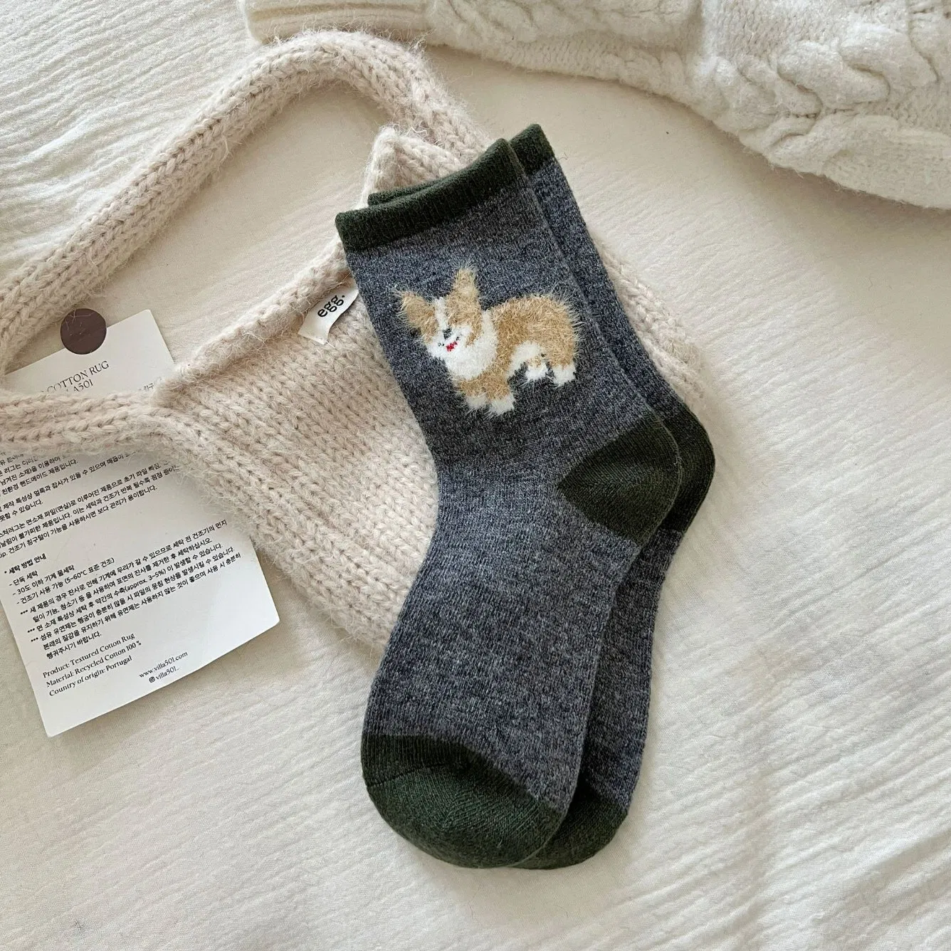 Meias de lã de ovelha tridimensionais de outono e inverno para cachorros, meias quentes femininas de pelúcia, meias empilhadas com cores contrastantes