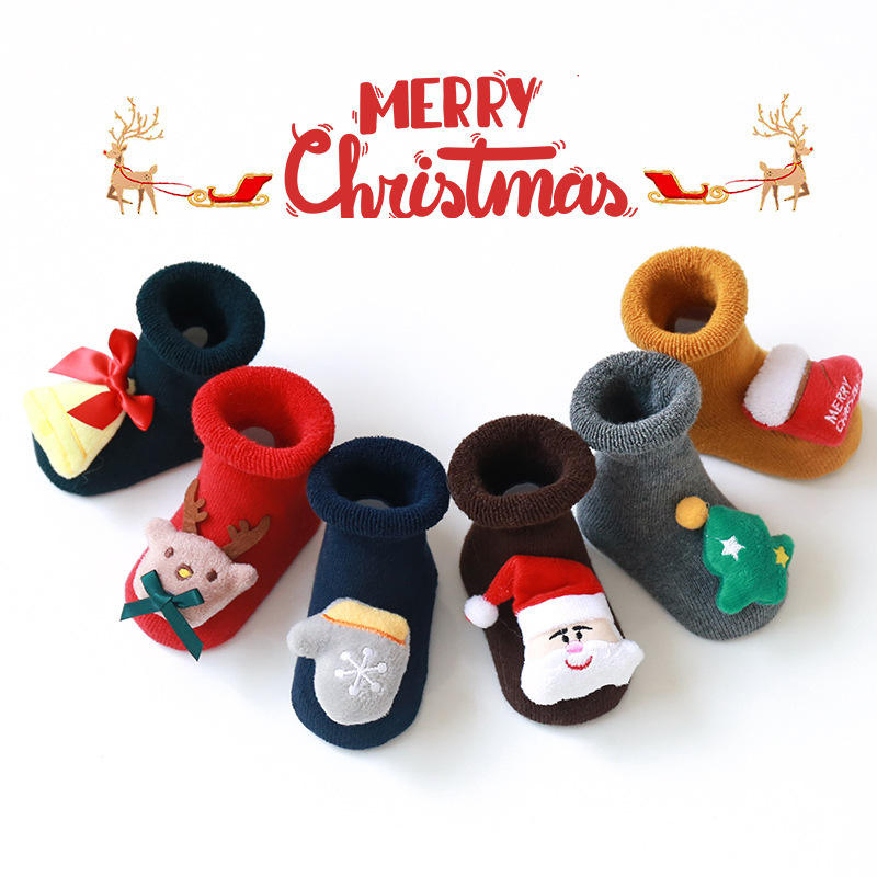 Meias de Natal Grossas para Bebês Recém-Nascidos Meias de Lã para Bebês Meias de Chão para Bebês