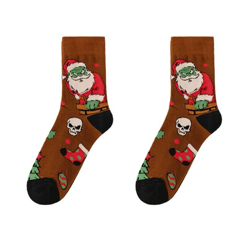 Meias de Natal Unissex Impressas Assortidas de Cano Médio com Flocos de Neve, Árvore, Papai Noel e Rena para Festas Casuais de Fim de Ano em Algodão, Tamanho Personalizado, Envio Rápido, Produtos em Estoque