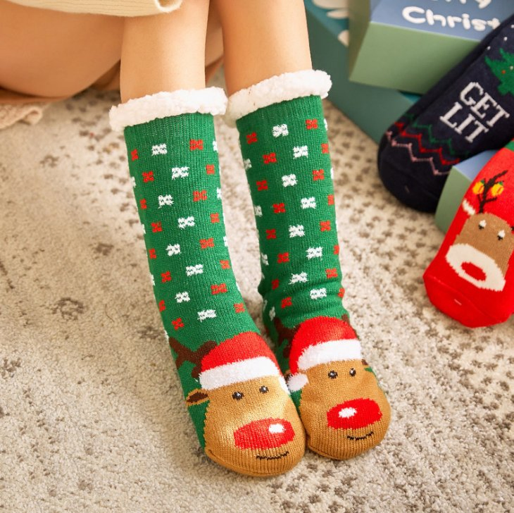 Meias de Inverno Quentes de Lã Fofas de Acrílico Confortáveis para o Natal em Cabana de Sherpa para Uso Interno