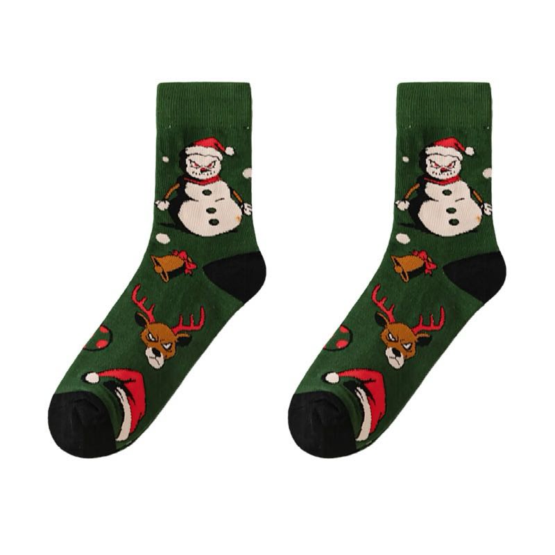 Meias de Natal Unissex Impressas Assortidas de Cano Médio com Flocos de Neve, Árvore, Papai Noel e Rena para Festas Casuais de Fim de Ano em Algodão, Tamanho Personalizado, Envio Rápido, Produtos em Estoque