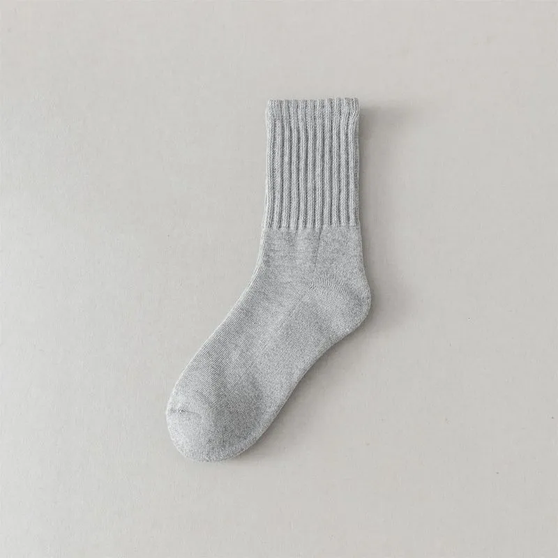 Meias Casuais de Inverno Simples para Homens e Mulheres, Grossas, de Algodão Penteado, Meias de Cano Médio