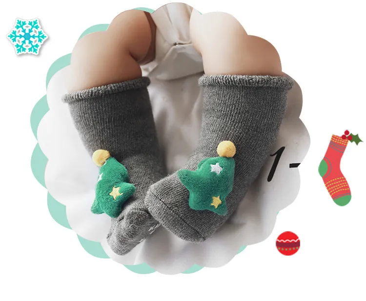 Meias de Natal Grossas para Bebês Recém-Nascidos Meias de Lã para Bebês Meias de Chão para Bebês