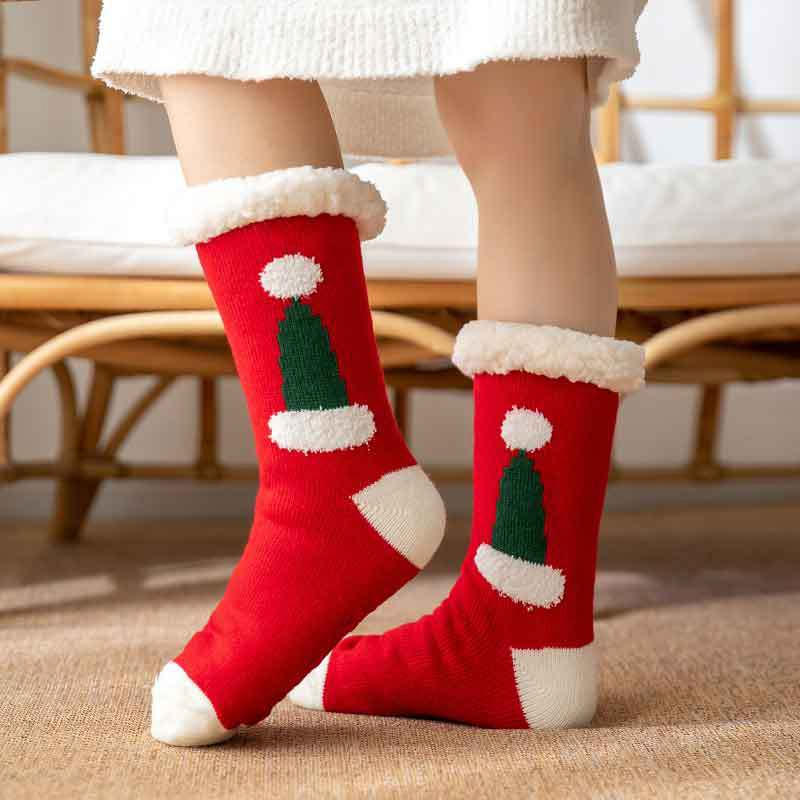 Meias de Lã Sherpa Térmicas Ultra Macias para o Inverno Natalino Antiderrapantes