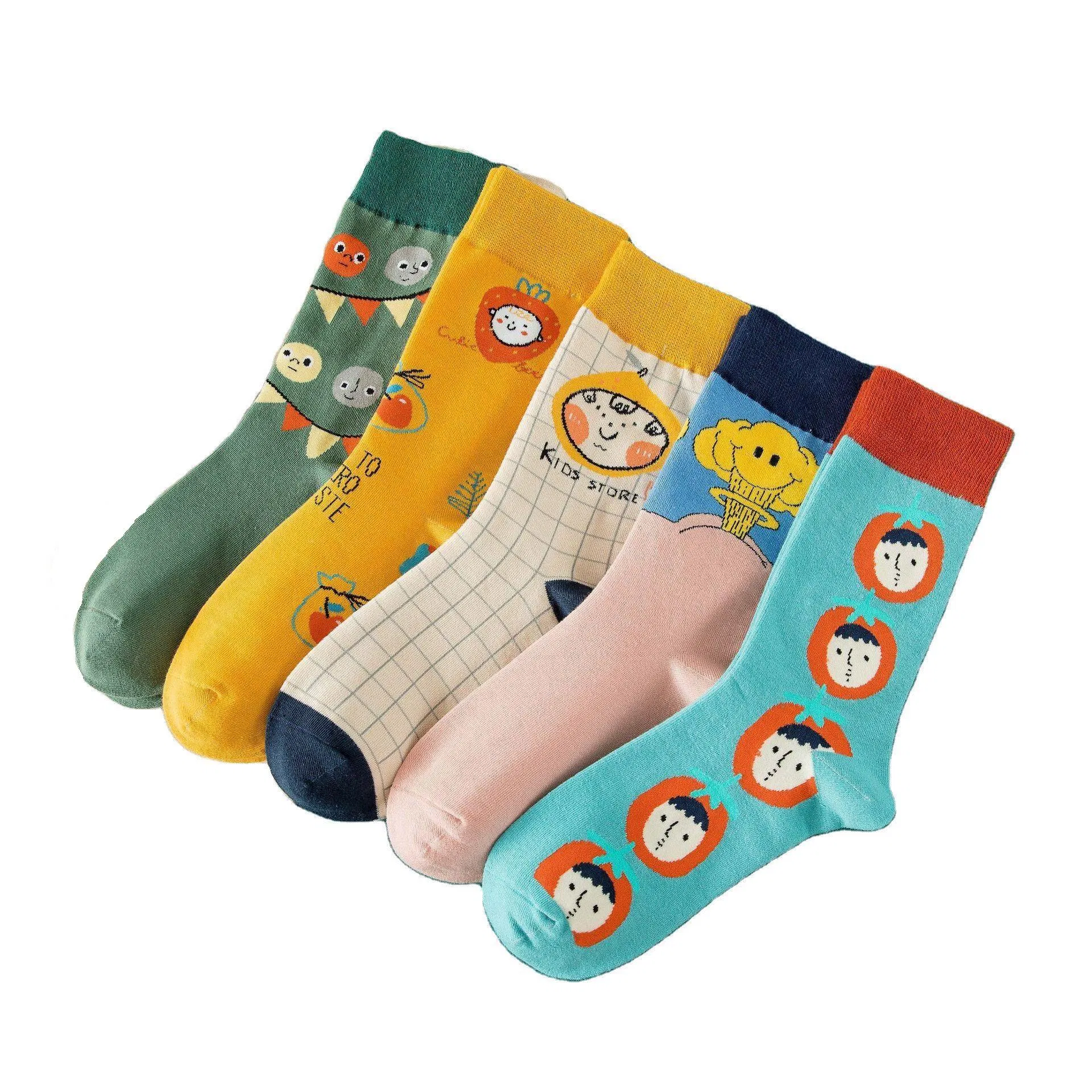 Meias femininas, cartoon, engraçadas, coloridas, estilo de rua, tendência esportiva, estilo universitário, meias de algodão, tubo para os pés