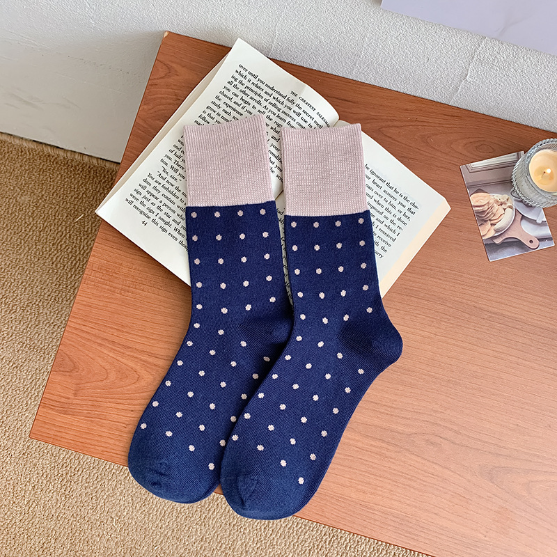 Meias Elegantes com Pequenos Pontos até o Meio da Panturrilha para Mulheres, Outono e Inverno, Novas Meias Personalizadas, Colisão de Cores Diárias, Retro, Estilo Coreano Mori