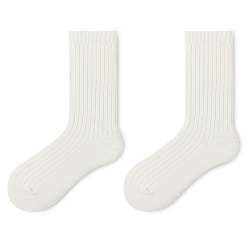 Meias de Dupla Agulha para Homens - Meias de Algodão Preto e Branco até o Meio da Panturrilha em Cores Sólidas Modernas. Adequadas para o Outono. Estilo Fino. Combine com Botas Marten e Meias Altas