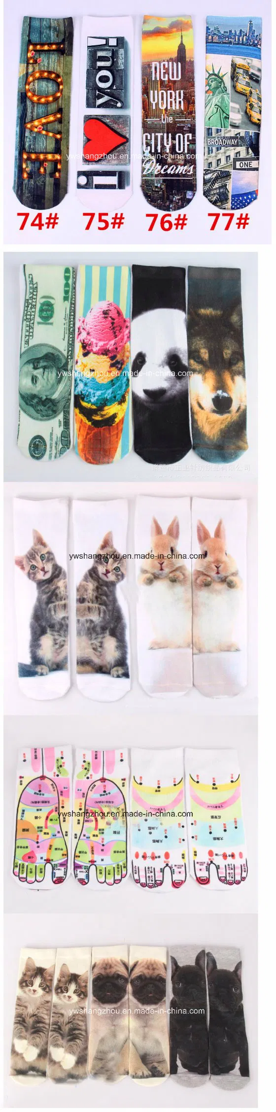 Venda Quente Europa Emoji 3D Meias de Moda com Estampa de Animais Digitais Semi Altas