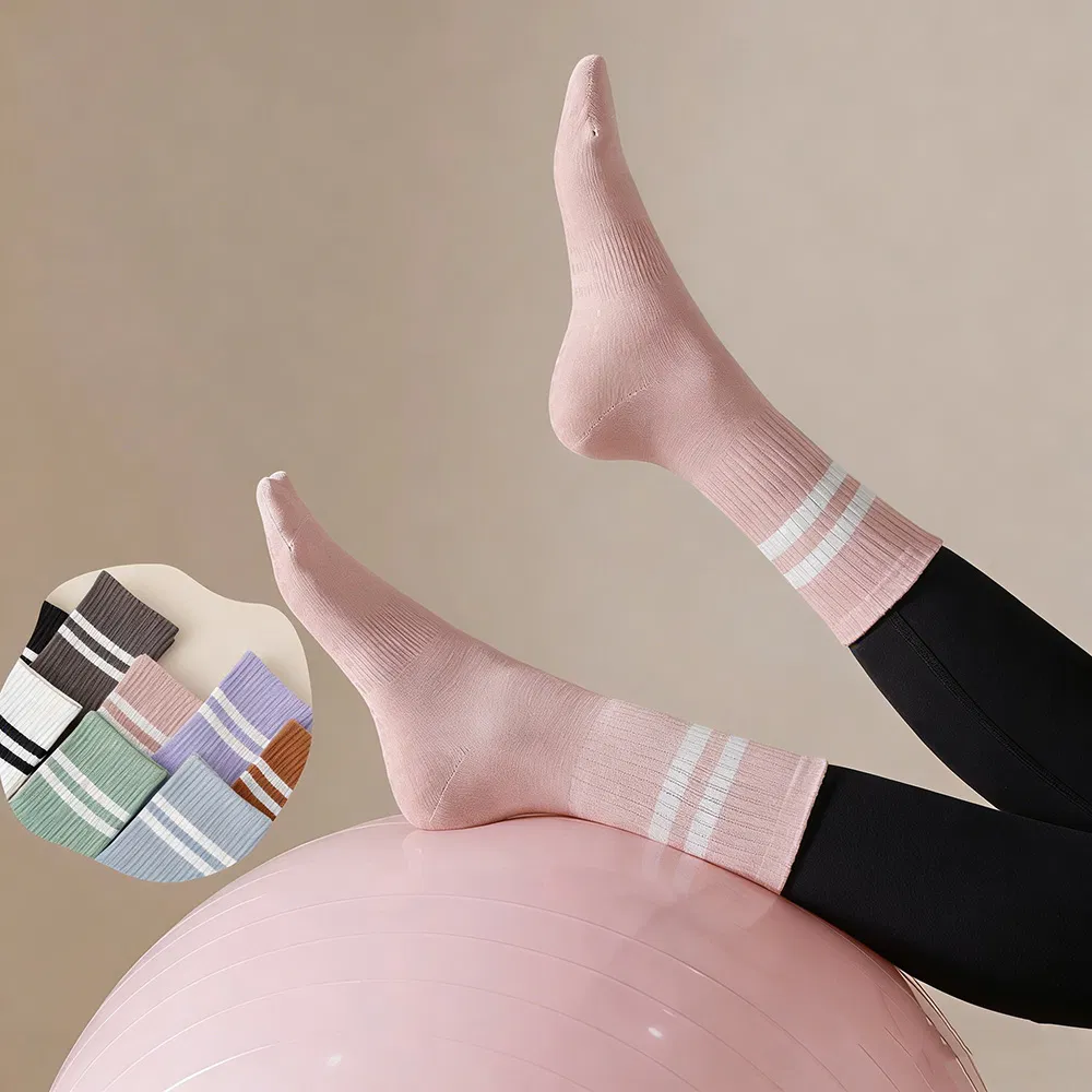 Meias de Fitness Femininas de Algodão Anti Pilling e Antiderrapantes até o Meio da Panturrilha