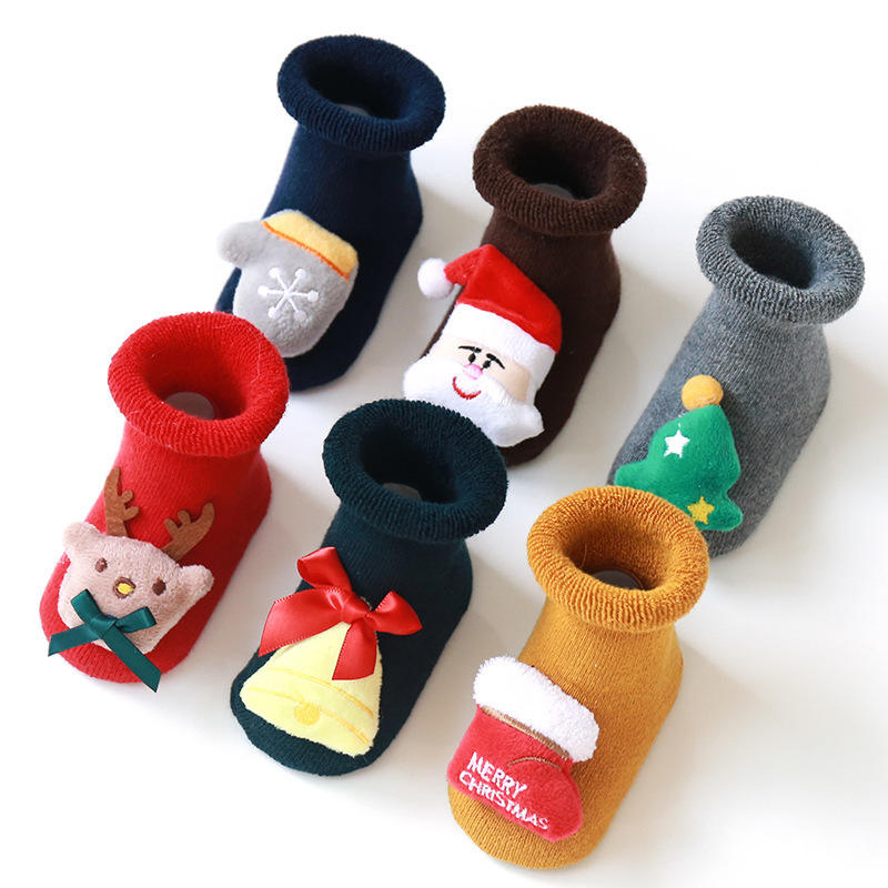 Meias de Natal Grossas para Bebês Recém-Nascidos Meias de Lã para Bebês Meias de Chão para Bebês