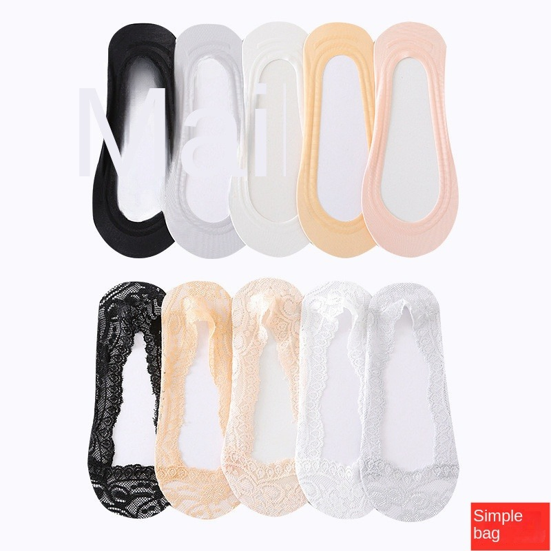 Meias de Seda de Gelo para Mulheres, Finas de Algodão, com Boca Rasa, Invisíveis, com Renda para o Verão