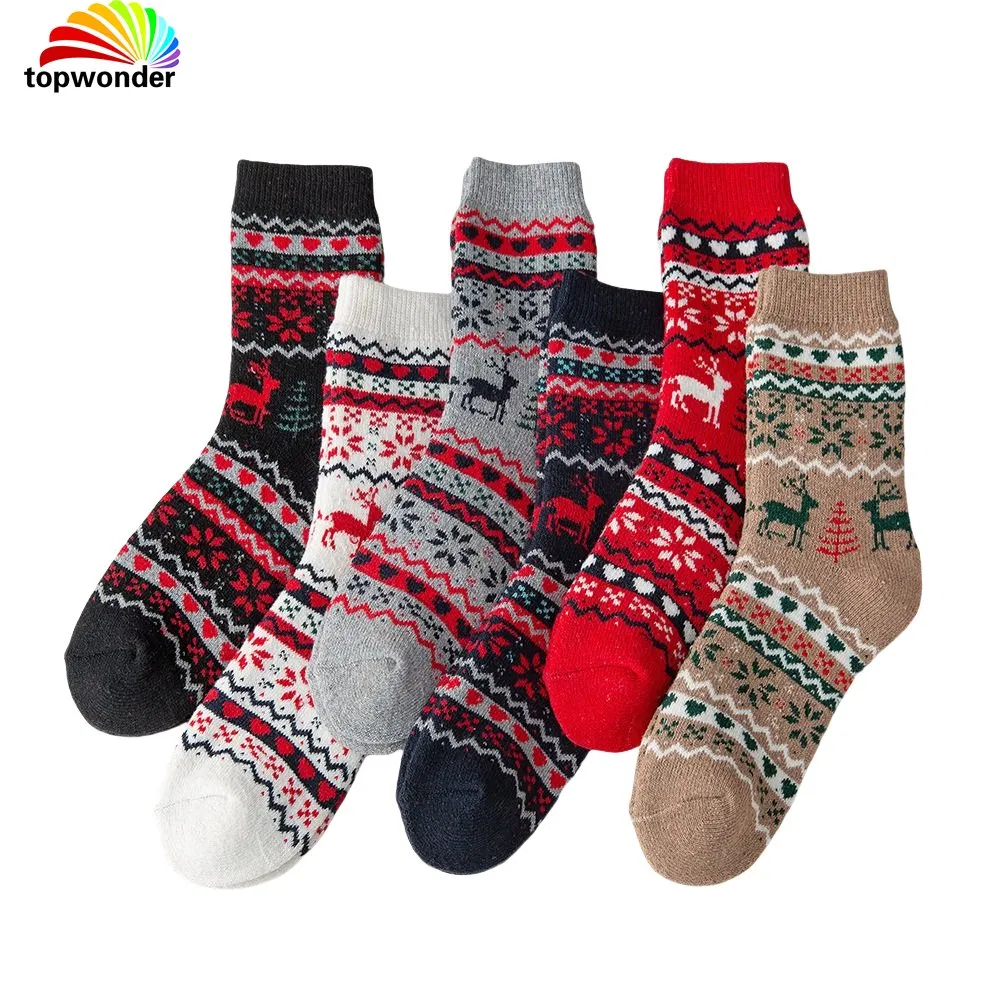 Personalize e Atacado Meia Térmica Grossa de Inverno com Design de Rena de Natal em Muitas Cores e Modelos a Preços Baixos