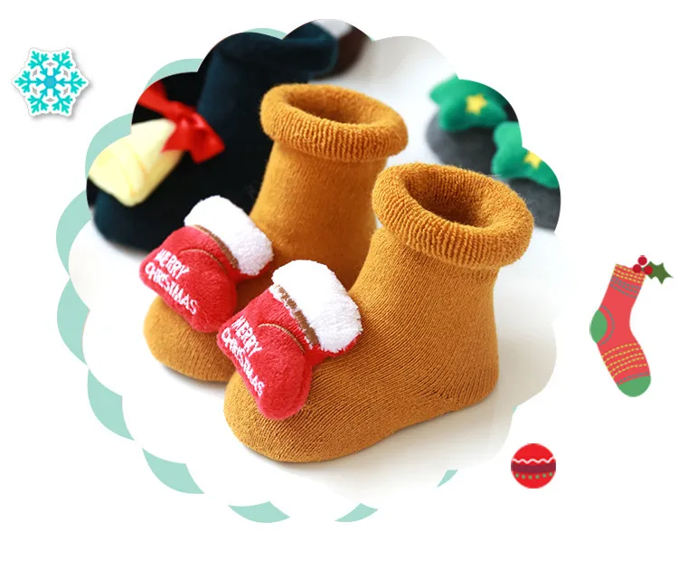 Meias de Natal Grossas para Bebês Recém-Nascidos Meias de Lã para Bebês Meias de Chão para Bebês