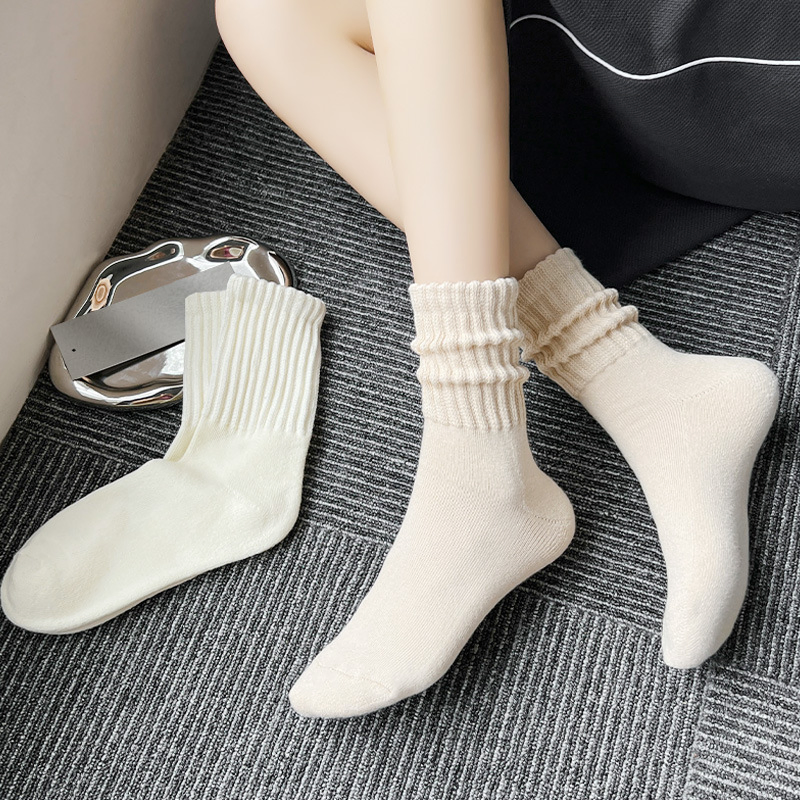 Meias Casuais de Inverno Simples para Homens e Mulheres, Grossas, de Algodão Penteado, Meias de Cano Médio