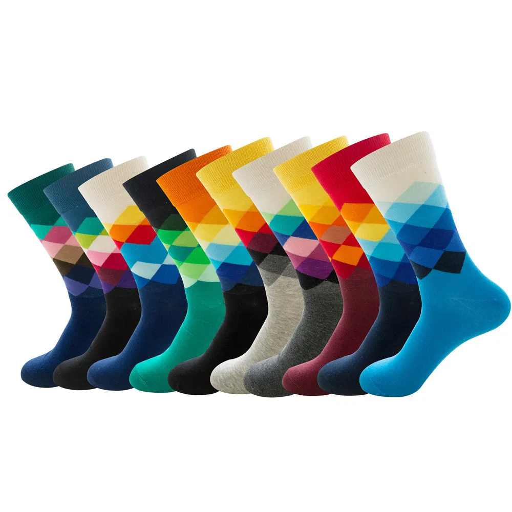 Meias de Moda Felizes Personalizadas Coloridas de Algodão e Bambu Elegantes e Frescas para Homens, Meias de Vestir para Homens