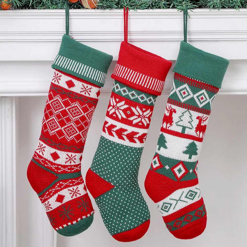 Presentes de tricô para crianças, meias de Natal