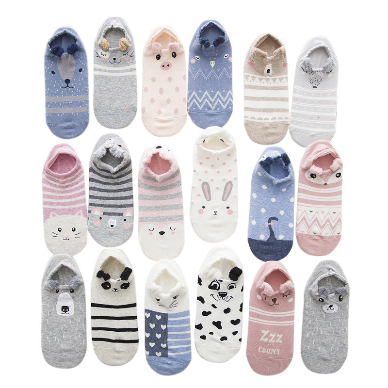Meias Estereoscópicas de Lã de Penas, Meias de Baixo Topo de Animais de Desenho Japonês, Meias Invisíveis de Boca Rasa para Mulheres