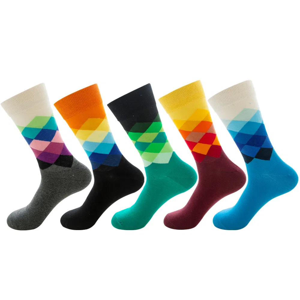 Meias de Moda Felizes Personalizadas Coloridas de Algodão e Bambu Elegantes e Frescas para Homens, Meias de Vestir para Homens