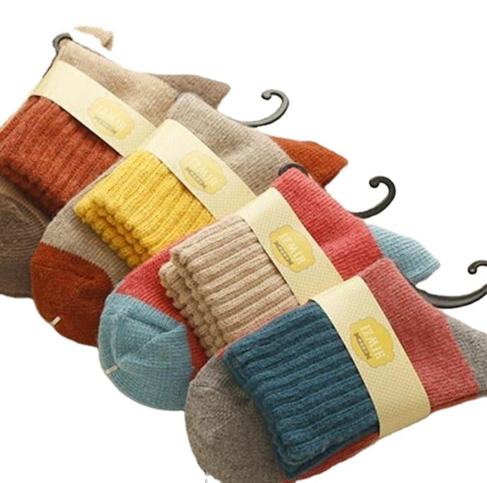 Meias de lã de coelho grossas e quentes para o inverno, até a metade da panturrilha, para mulheres