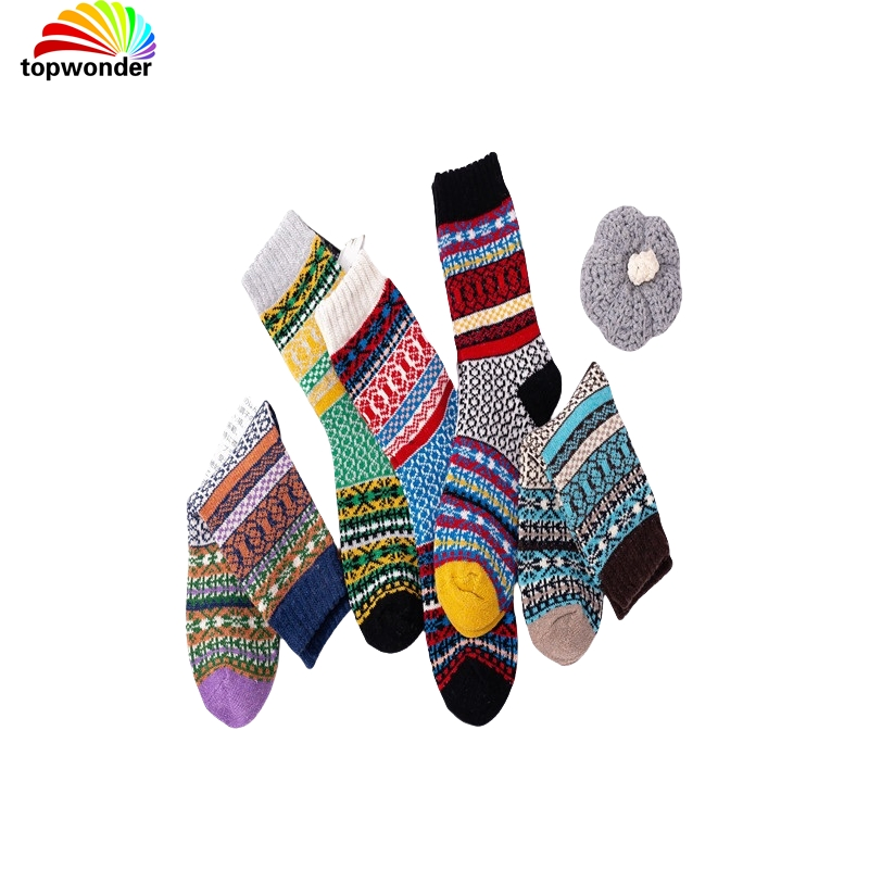 Personalize e Atacado Meia Térmica Vintage Grossa de Inverno em Muitas Cores e Designs