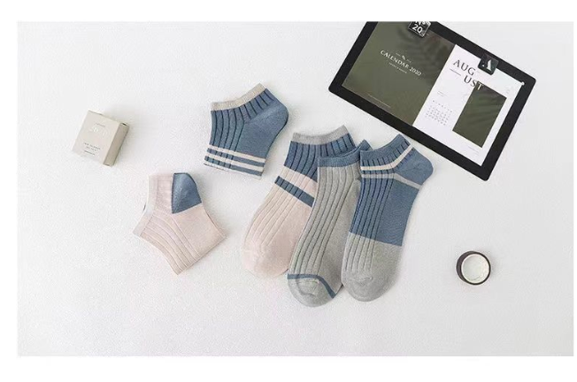 Summer casual Business Stripes de boca rasa fina invisível tornozelo algodão Meias Grip