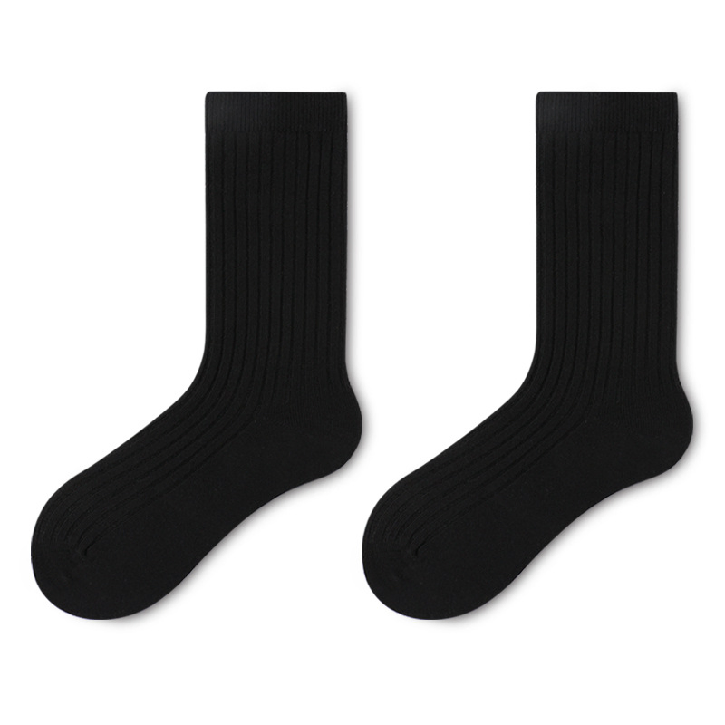 Meias de Dupla Agulha para Homens - Meias de Algodão Preto e Branco até o Meio da Panturrilha em Cores Sólidas Modernas. Adequadas para o Outono. Estilo Fino. Combine com Botas Marten e Meias Altas