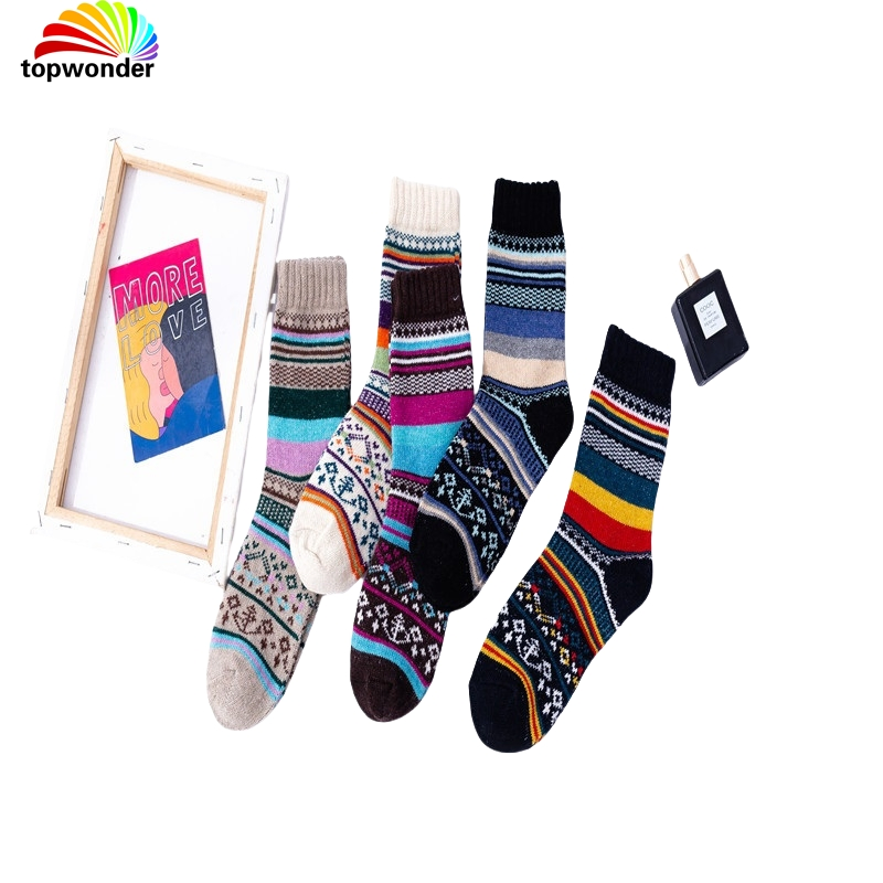 Personalize e Atacado Meia Térmica Vintage Grossa de Inverno em Muitas Cores e Designs