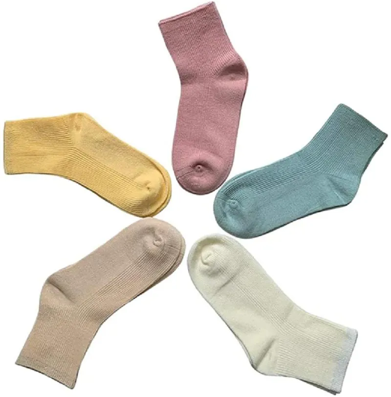 Meias Crew para Crianças em Bambu Stretch Respirável Menino Menina 5 Pares Meias de Esporte Tricotadas