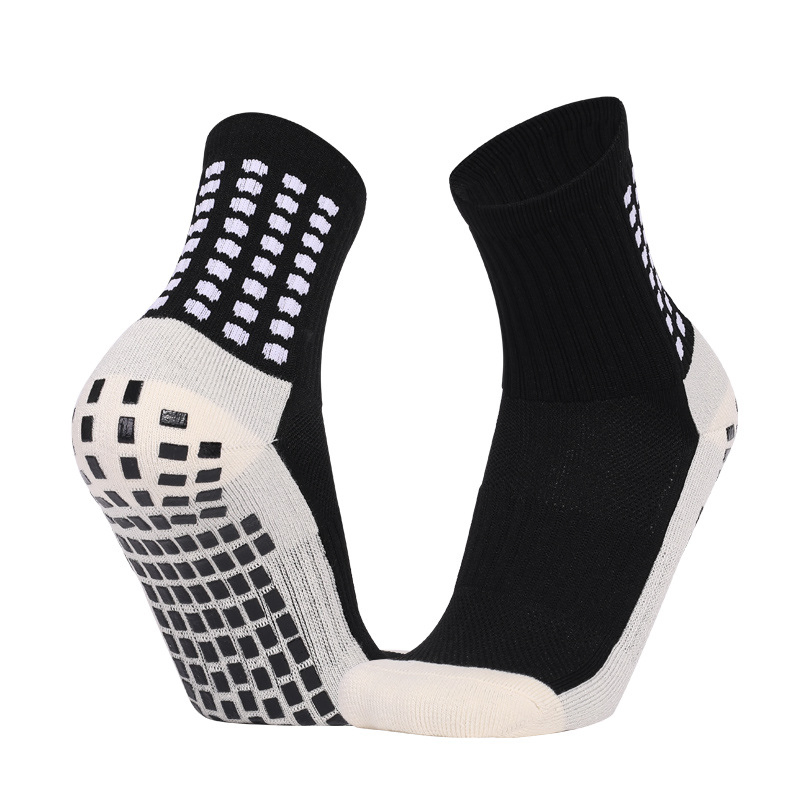 Meias atléticas antiderrapantes de alto desempenho, de venda por atacado, com design azul e branco, para futebol