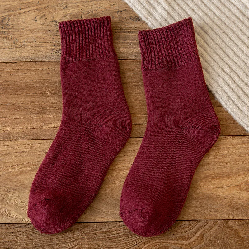 Meias de Algodão Femininas Quentes Reforçadas de Lã em Cores Sólidas para Outono e Inverno