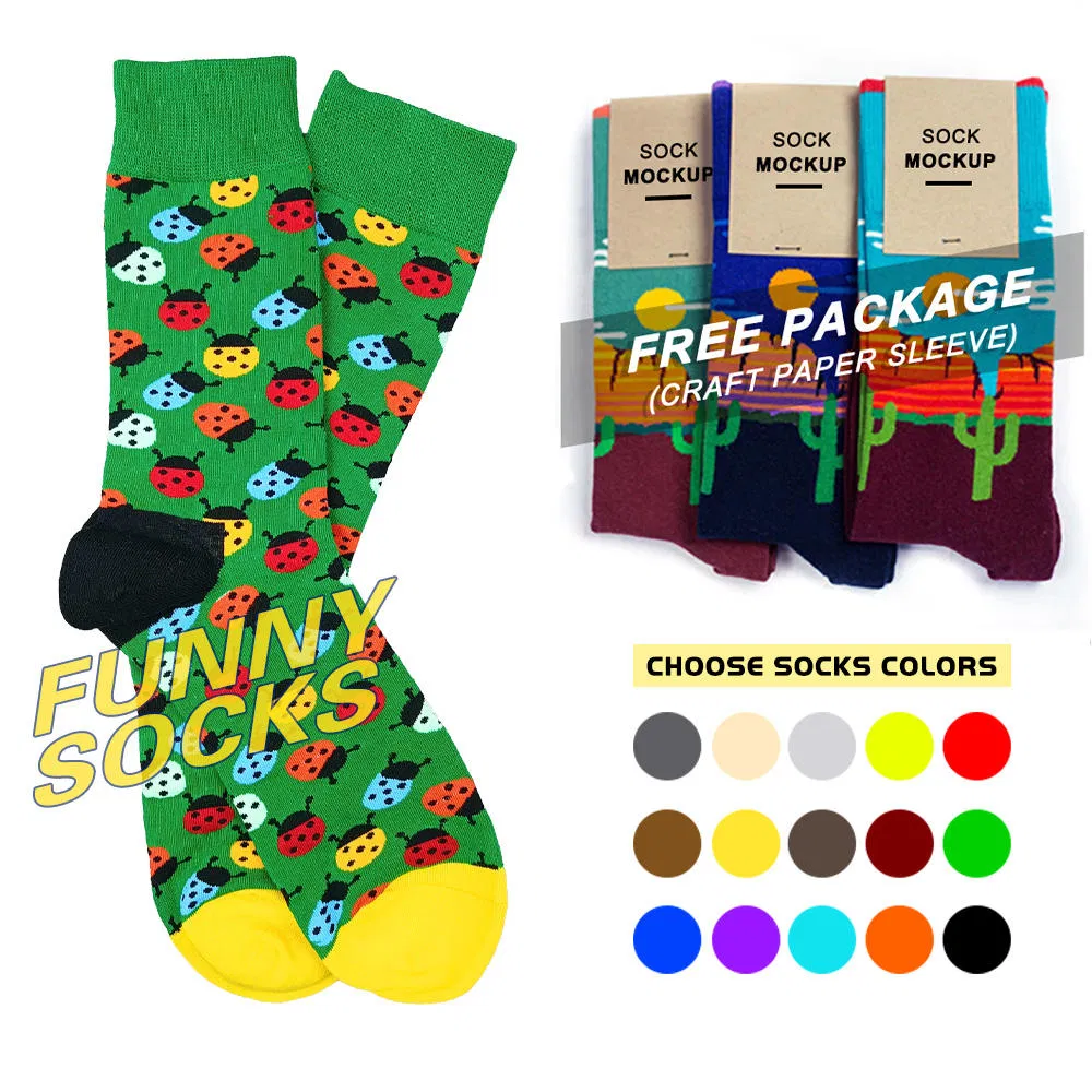 Amostra Grátis Meias de Algodão Masculinas Personalizadas Calcetines Felizes Engraçadas Meias Crew