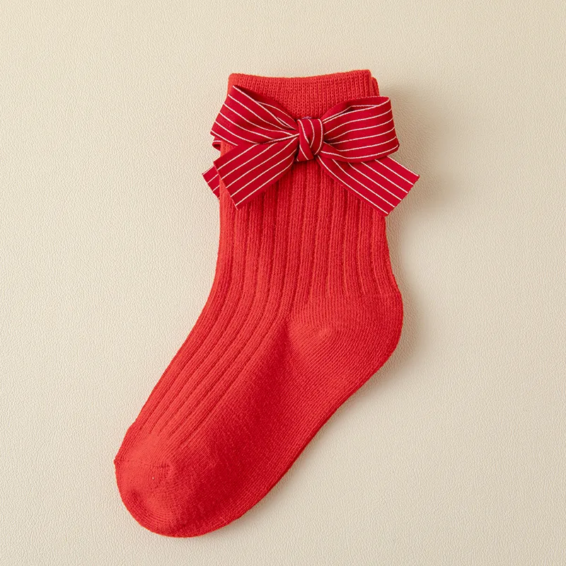 Meias de Natal de Algodão com Laço Vermelho para Crianças