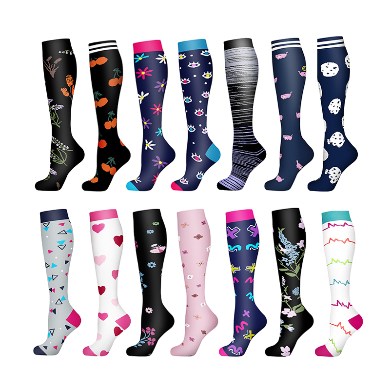 Nylon Elastic Knee High Running Compression Sport Socks Nurse Meias