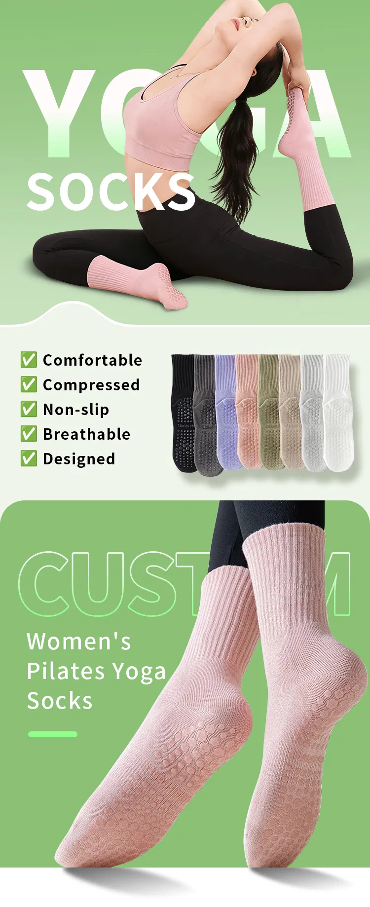 Novos Produtos Meias de Yoga Personalizadas com Grip de Silicone Antiderrapante para Prática de Yoga