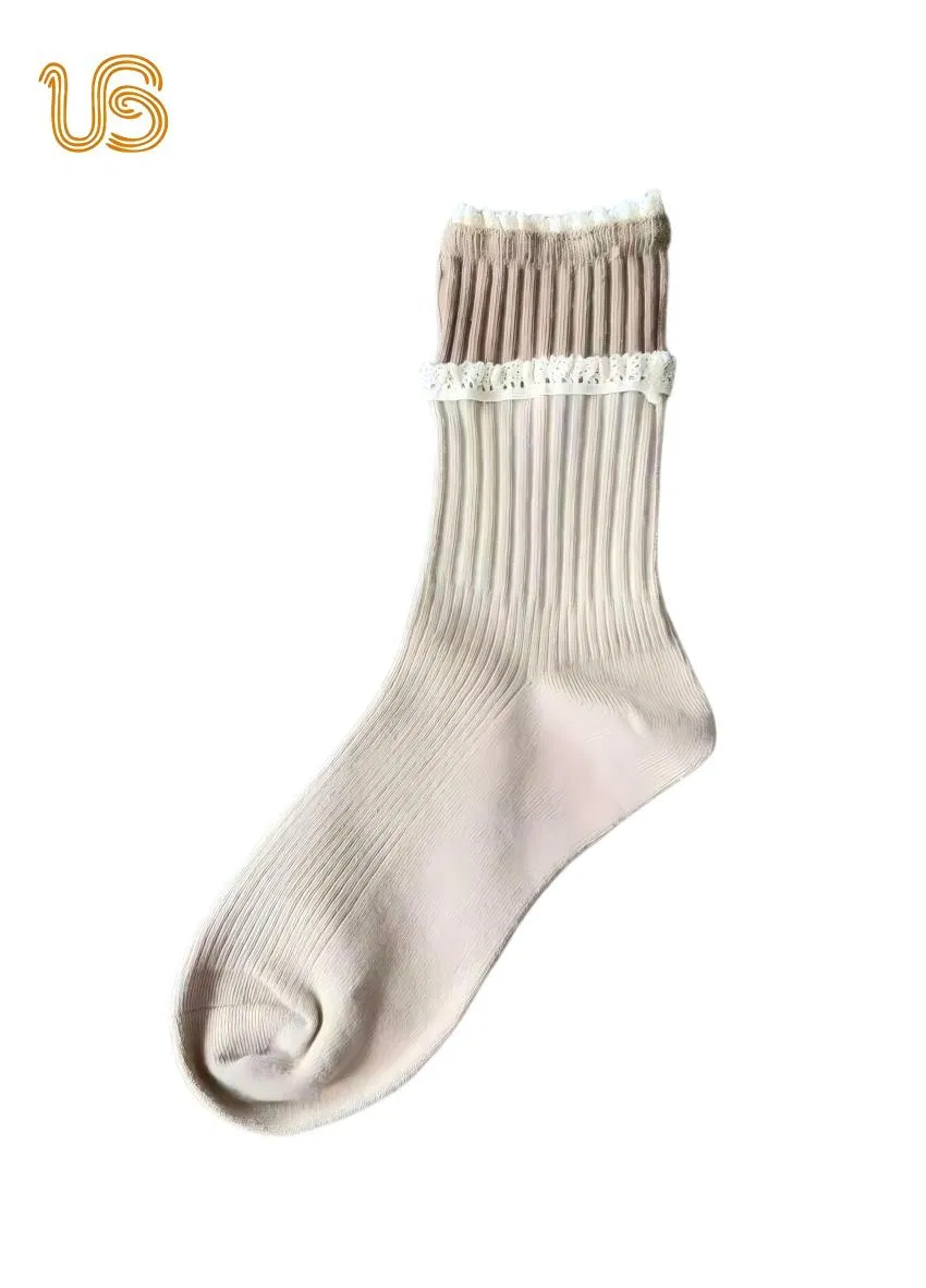 Women's Fashion Lace Sock Comb Cotton Crew Women Sock