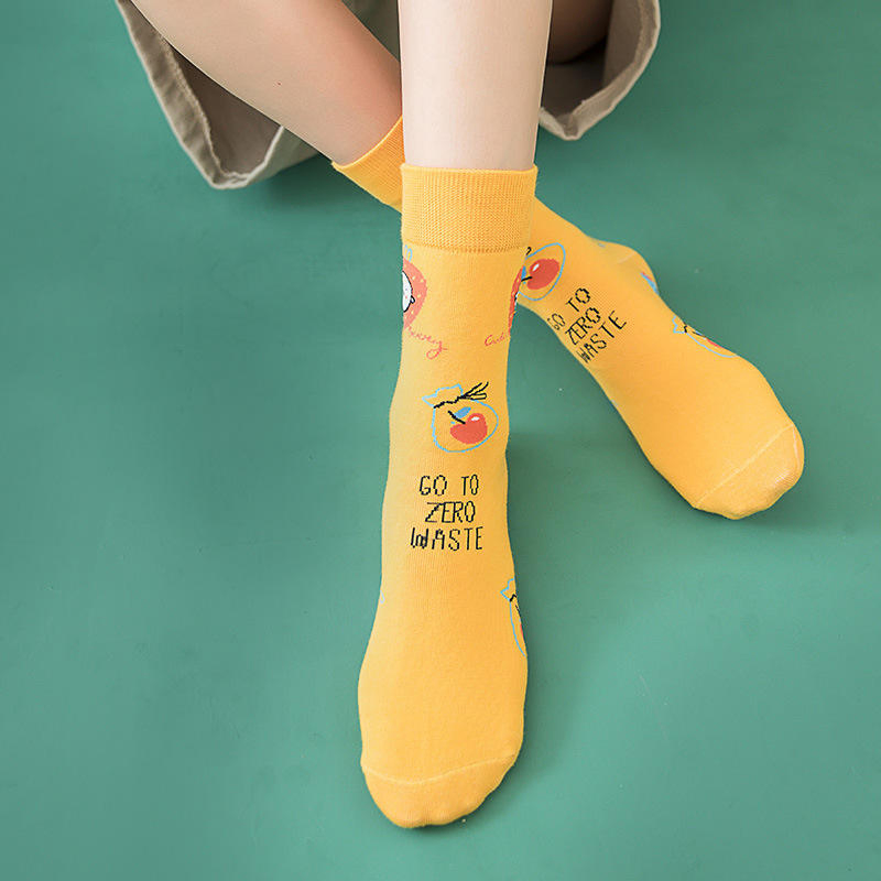 Meias femininas, cartoon, engraçadas, coloridas, estilo de rua, tendência esportiva, estilo universitário, meias de algodão, tubo para os pés