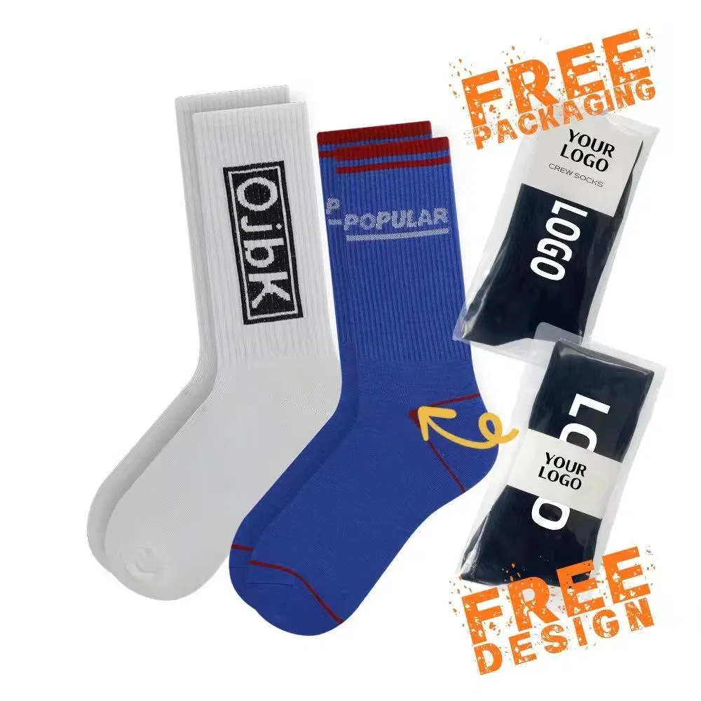Fábrica de Design Gratuito Atacado Meia Casual Estoque Personalizada 100% Algodão Esportivo Meia de Basquete Masculina Meias de Cano