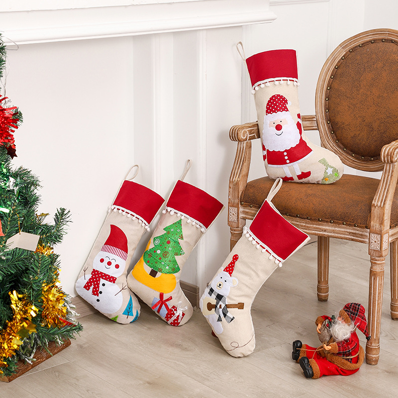 Sacos de presente de Natal, decoração de Natal para crianças, meias de presente