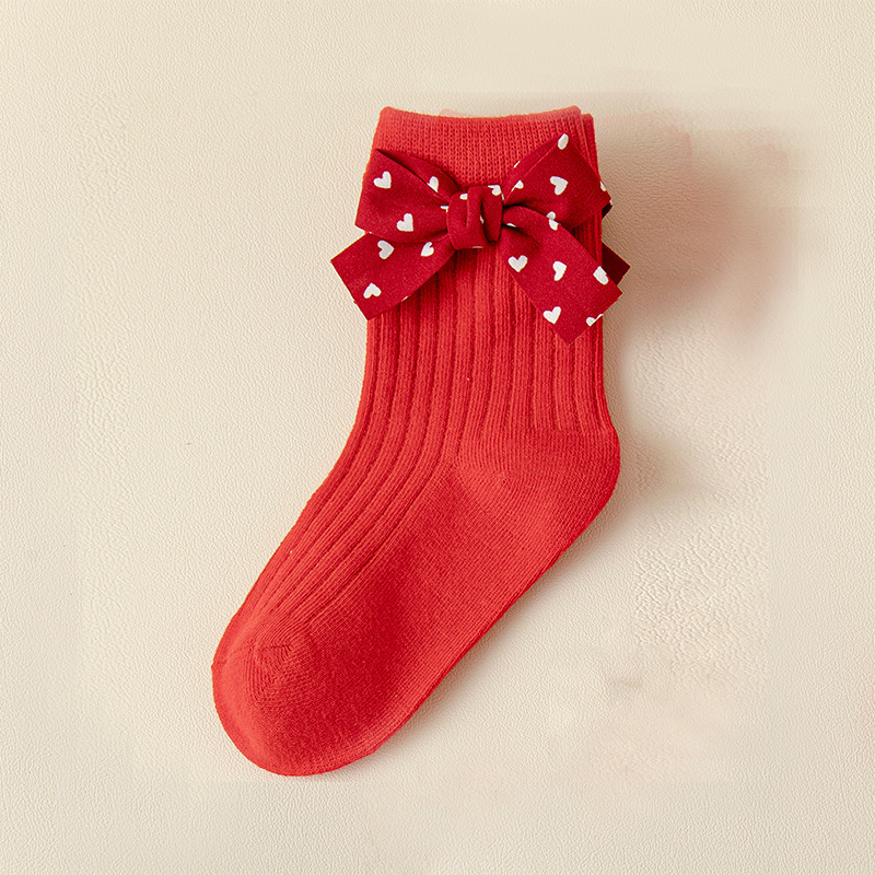 Meias de Natal de Algodão com Laço Vermelho para Crianças
