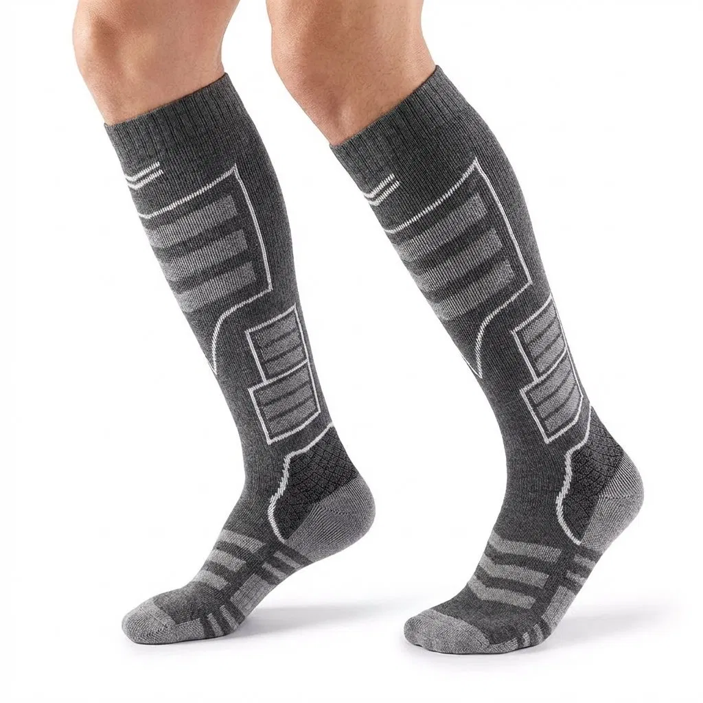 Meias de esqui aquecidas personalizadas de lã merino de alta qualidade até o joelho