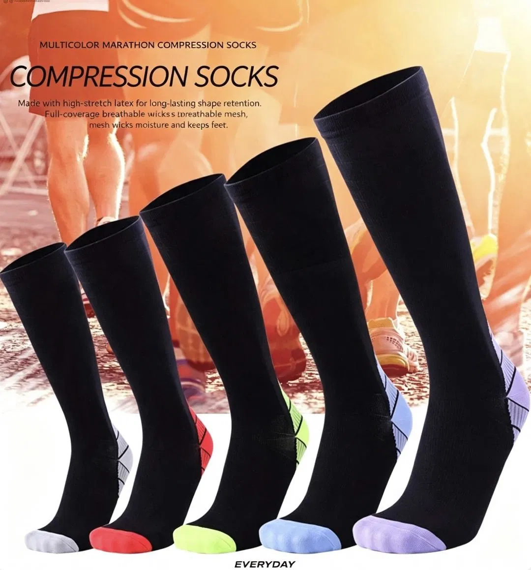 Meias de Compressão Graduadas até o Joelho para Esportes, Maratona, Corrida, Meias de Pressão, Meias de Suporte para Varizes com Logotipo Personalizado