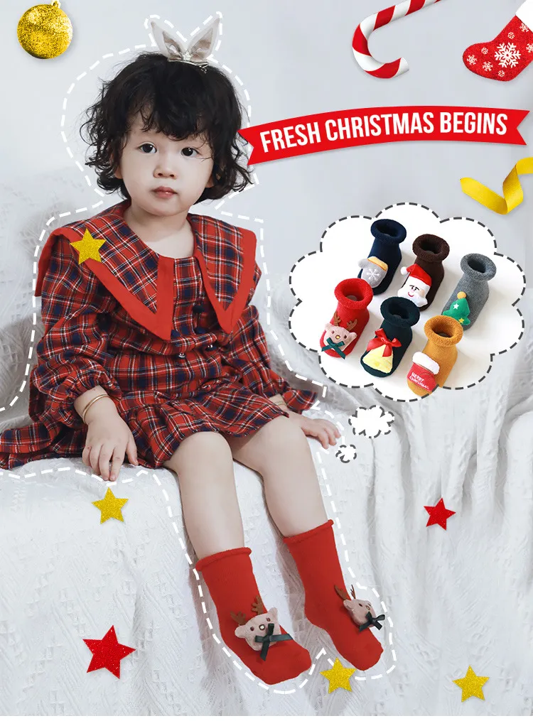 Meias de Natal Grossas para Bebês Recém-Nascidos Meias de Lã para Bebês Meias de Chão para Bebês