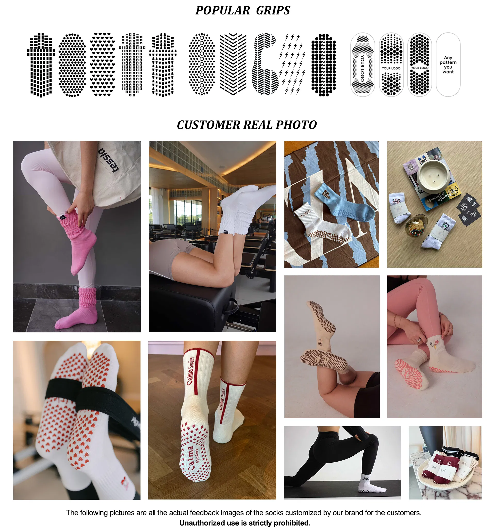 Meias de Pilates de Algodão de Alta Qualidade 100% Meias de Yoga Antiderrapantes Profissionais Crew