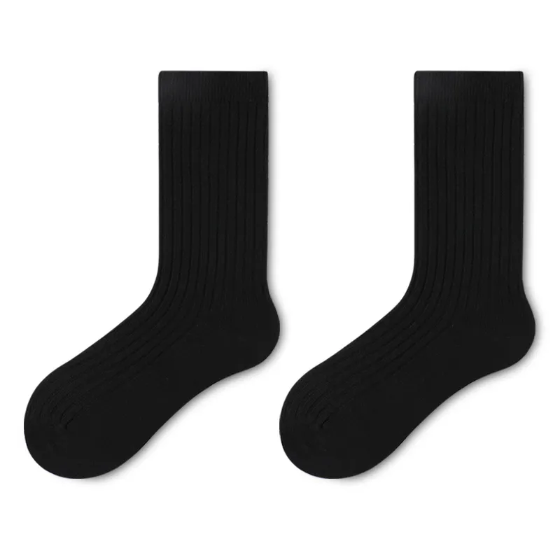 Meias de Dupla Agulha para Homens - Meias de Algodão Preto e Branco até o Meio da Panturrilha em Cores Sólidas Modernas