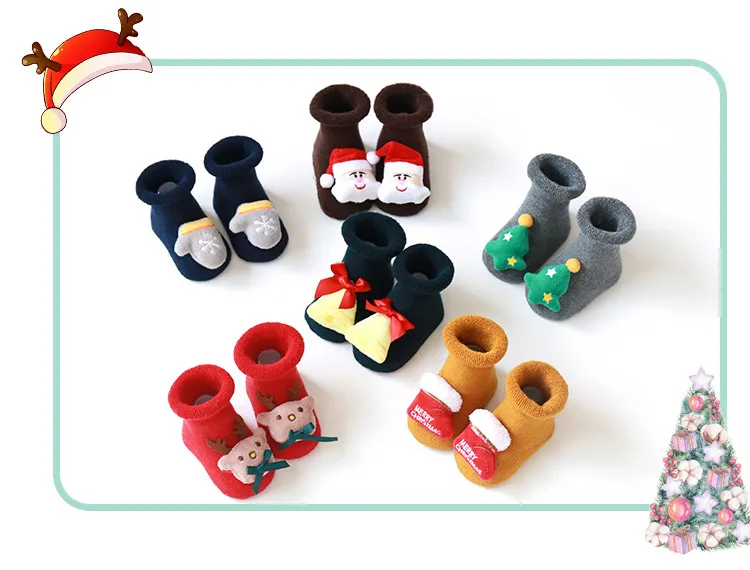 Meias de Natal Grossas para Bebês Recém-Nascidos Meias de Lã para Bebês Meias de Chão para Bebês