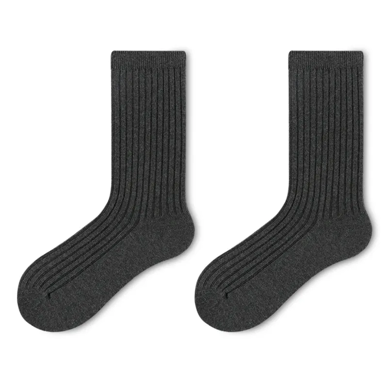 Meias de Dupla Agulha para Homens - Meias de Algodão Preto e Branco até o Meio da Panturrilha em Cores Sólidas Modernas